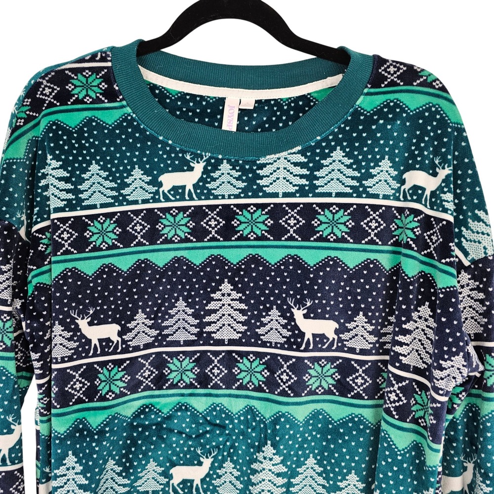 Joyspun Women's Christmas Pajama Set Set Long Sleeve Deer Trees Fair Isle Medium - Picture 9 of 11